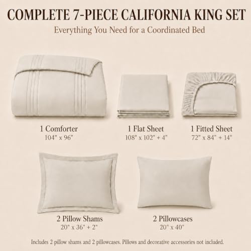 CozyLux California King Comforter Set Beige- 7 Pieces Bed in a Bag
