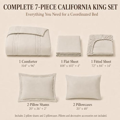 CozyLux California King Comforter Set Beige- 7 Pieces Bed in a Bag