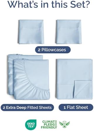 Extra Deep Split King Sheet Set - 5 Piece Soft & Cooling Sheets - Sky Blue