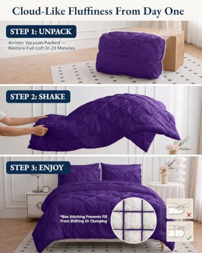 LANE LINEN 7 Piece King Comforter Set Purple Microfiber All Season