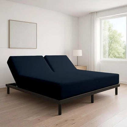 1 PC Top Split Queen Fitted Sheet for Adjustable beds, 34" Split, Navy Blue