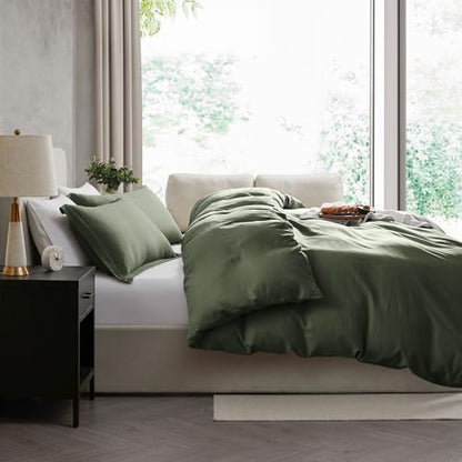 Hearth & Harbor Prewashed King Duvet Cover Set, Olive Green