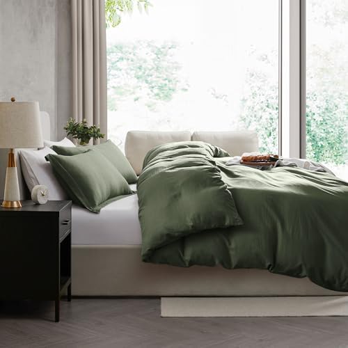 Hearth & Harbor Prewashed Full Duvet Cover Set, Olive Green