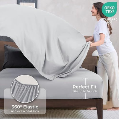 HEVUMYI 7-Piece Queen Comforter Set, Dark & Light Grey Bed in a Bag