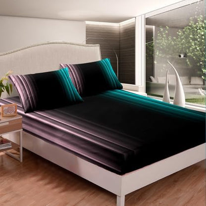 Feelyou Teens Abstract Ombre Decorations Bedding Set for Kids Women Pink Teal and Black Bed Sheets Set Geometric Modern Fitted Sheet Sets Room 4Pcs King Size