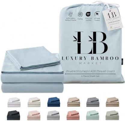 |Twin XL Size Sheet Set | Organically Grown | Ultra Soft & Cooling |100% Viscose | 17" Deep Pocket [Spa Blue]