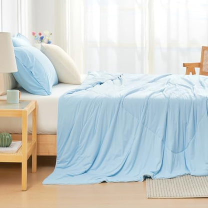 Cozy Bliss Cooling Comforter King Size, Cooling Blankets for Hot Sleepers and Night Sweats, Sky Blue Summer Comforter for King Size Bed, Breathable Soft Lightweight Silk Smooth