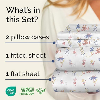 Queen 4 Piece Boho Botanical Floral Sheet Set - Soft & Cooling - Calico