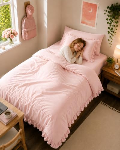 Anluoer Twin Comforter Set 5 Piece,Ruffle Bed in a Bag Twin Bedding Sets