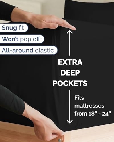 Extra Deep Twin XL Sheet Set - 3 Piece College Dorm Room - Black