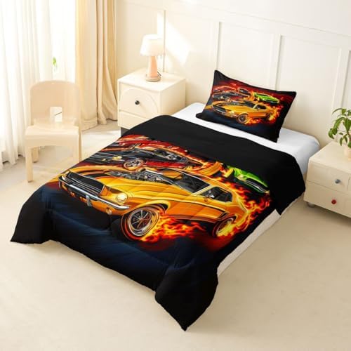 Feelyou Boys Race Car Kids Comforter Set Twin Size for Kids Boys Girls