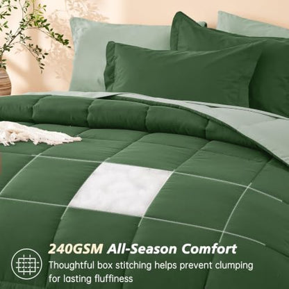 King Comforter Set with Sheets- 7 Pieces Bed in a Bag Green Bedding Sets