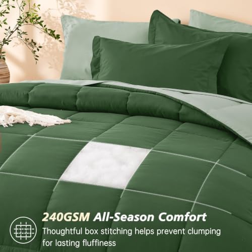 Twin XL Comforter Set with Sheets - 5 Pieces Bed in a Bag Green Bedding Set