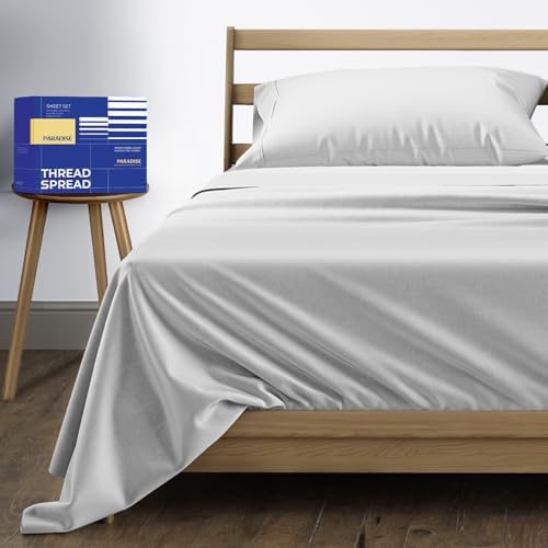 THREAD SPREAD Twin Size Bed Sheets Set, Luxury 1000 Series 100% Egyptian Cotton Sheets Twin Size (3 PC, Silver Grey), Silky Soft, Cooling, Sateen Weave, 16" Deep Pocket Hotel Quality Sheet Set