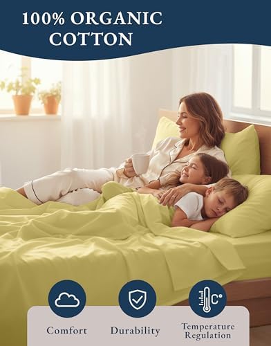 LANE LINEN Queen Size Bed Sheets 100% Organic Cotton Soft 4pc - Cocoon