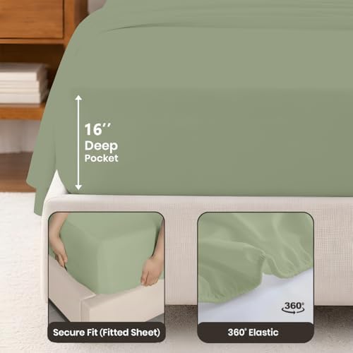 SGI bedding 100% Egyptian Cotton Sheets King Size – Cooling Sheets, Soft Breathable Moss Bedding, Luxury Bedding, Luxury Hotel Sheet Set, Deep Pocket 16", 4 Piece Set