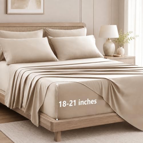 CozyLux Full Sheet Set 6-Piece, 21-Inch Deep Pocket, Soft Brushed Feel