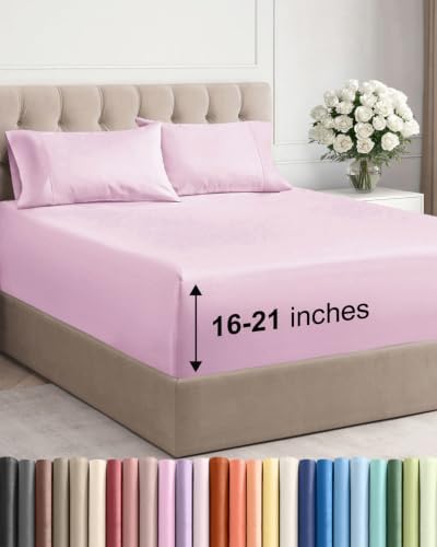 Extra Deep Pocket King Size Sheet Set - Breathable & Cooling - Light Pink
