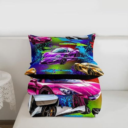 Feelyou Boys Sports Car Comforter Set Full Size for Kids Boys Girls