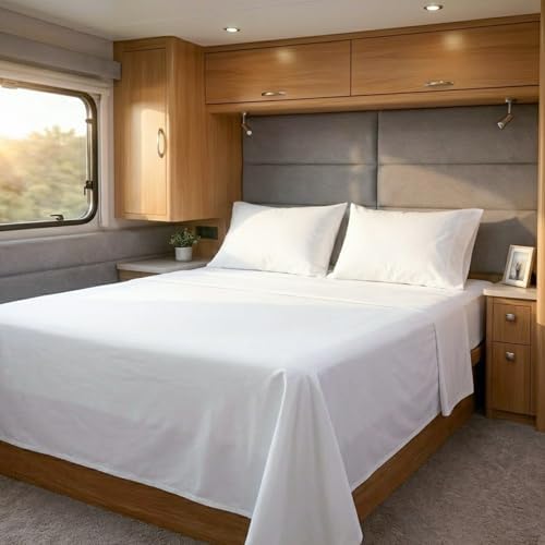 Cottingon 4 Piece RV King Sheets Fits 15" Deep, Egyptian Cotton, White