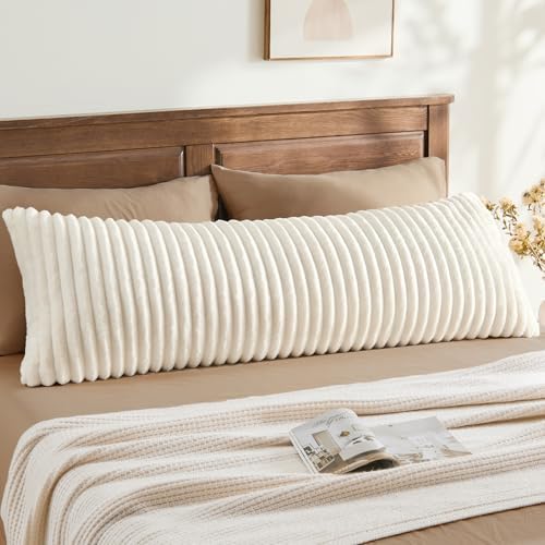 BEDELITE Fluffy Striped Body Pillow Cover with Zipper, Cream White, 20x54
