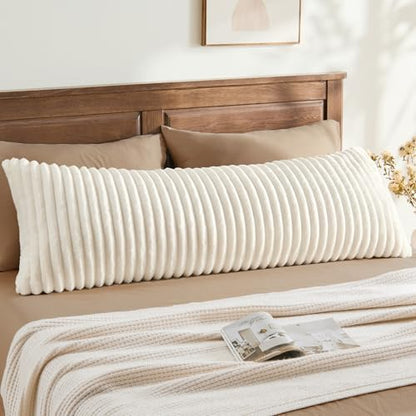 BEDELITE Fluffy Striped Body Pillow Cover with Zipper, Cream White, 20x54
