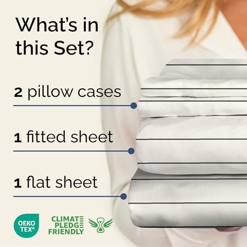 Full 4 Piece Striped Sheet Set - Soft, Breathable & Cooling - Cream Stripe