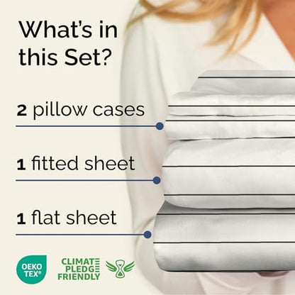 Full 4 Piece Striped Sheet Set - Soft, Breathable & Cooling - Cream Stripe