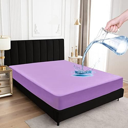 Sufdari King Size Mattress Protector,Waterproof Mattress Cover,18" Deep Pocket Mattress Protector,Dust Proof Bed Protector for Dogs/Cats/Pets/Kids-Purple,King