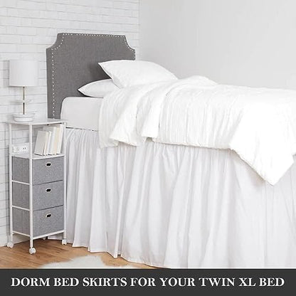 Crown Collection Twin XL 40" Inch Drop Long Dorm Bed Skirt, Ruffled Pattern College Dorm Room Bed Skirts, Split Corner, Easy Care, No Wrinkle Microfiber Bed Skirt