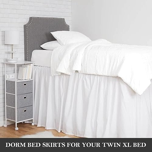 Twin XL 46" Inch Drop Long Dorm Bed Skirt, Ruffled Pattern College Dorm Room Bed Skirts, Split Corner, Easy Care, No Wrinkle Microfiber Bed Skirt