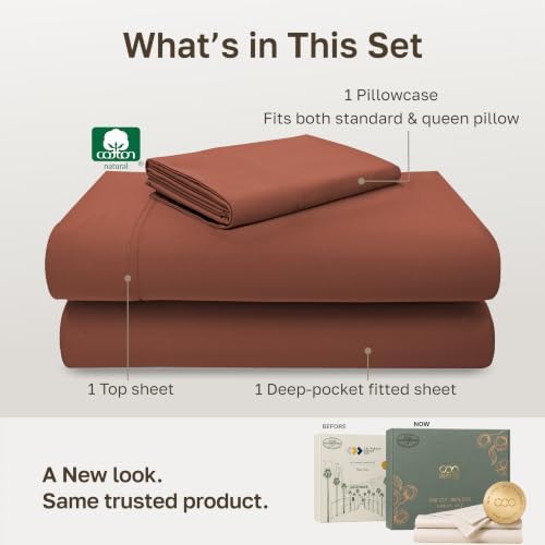 California Design Den 600 Thread Count Twin Size Bed Sheet Set, 3 Pcs, Rust