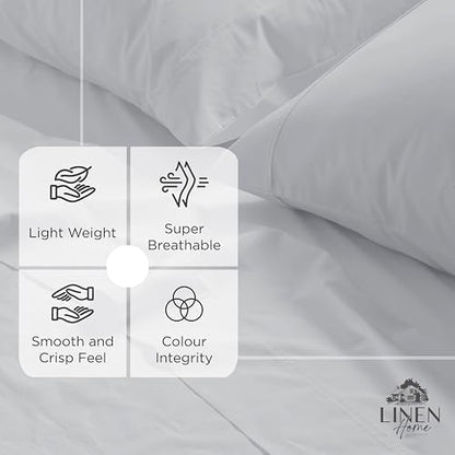 Linen Home 100% Cotton Percale Fitted Sheet only, Full Size, Dove Grey