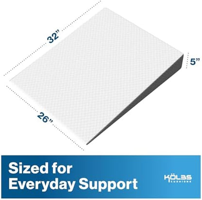 Kolbs Bed Wedge Pillow for Sleep Apnea, Acid Reflux and Back Pain Relief, Anti Snore Pillow, Premium Foam Wedge Cushion with Chic Jacquard Cover - Headboard Wedges for Sleeping (5" Gentle Incline)