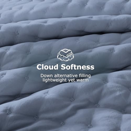 WDCOZY Cloud Soft Quilt Set, Twin Size, Dusty Blue, 2 Pieces 68x90 inches