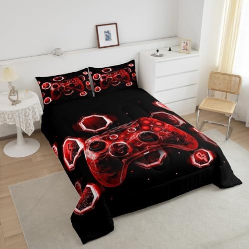 Feelyou Kids Red Gamer Comforter Set King Size for Boys Girls