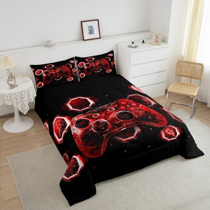 Feelyou Kids Red Gamer Comforter Set King Size for Boys Girls