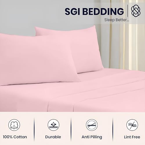 SGI bedding 100% Egyptian Cotton Sheets King Size – Cooling Sheets, Soft Breathable Pink Bedding, Luxury Bedding, Luxury Hotel Sheet Set, Deep Pocket 15", 4 Piece Set