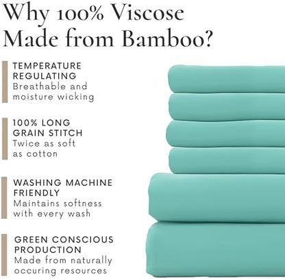 Bamboo Bay 6 Piece King Size Sheet Set, 100% Viscose Made from Bamboo, Breathable, Ultra Soft Cooling Bed Sheets for Hot Sleepers, Beddings with Deep Pockets Fit 16" Mattress, Ocean Wave
