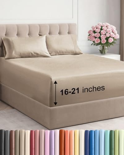 Extra Deep Pocket Queen Size Sheet Set - Breathable & Cooling - Cream