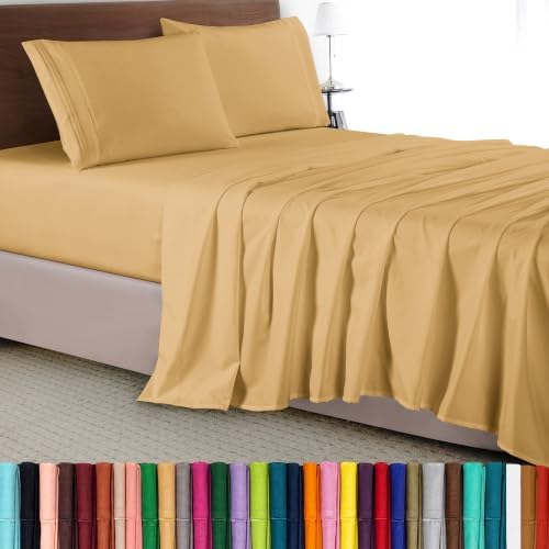 Elegant Comfort Luxury 4-Piece Bed Sheet Set - Luxury Bedding 1500 Premium Hotel Quality Microfiber, Wrinkle Resistant Cool & Breathable, Easy Elastic Fitted, Queen, Camel-Gold