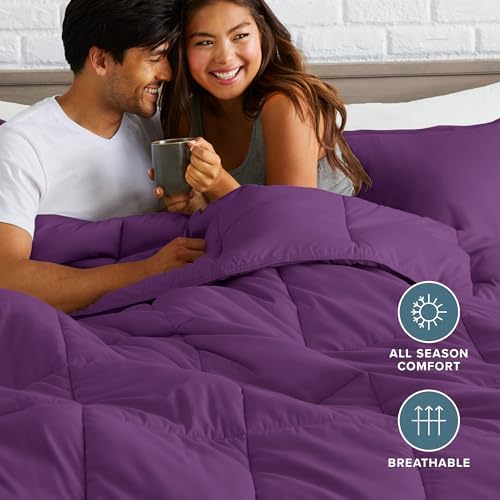 Bare Home Queen Comforter Set - 1800 Ultra Soft (Queen, Plum)
