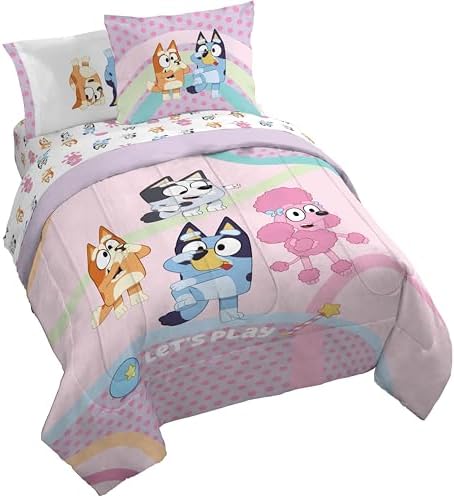 Bluey Bingo Queen Comforter Set 7 Piece Kids Bedding for Girls, Pink