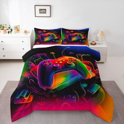 Erosebridal Gamer Comforter Set Game Consoles King Bedding Set for Adult Men Modern Gaming Comforter Abstract Vintage Duvet Insert