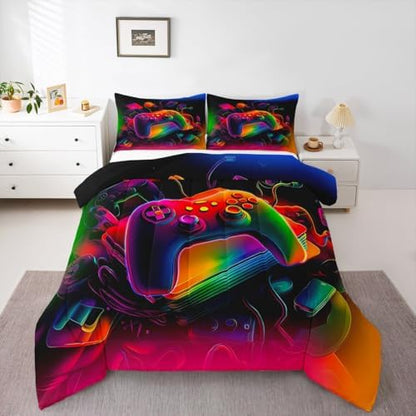 Erosebridal Gamer Comforter Set Game Consoles King Bedding Set for Adult Men Modern Gaming Comforter Abstract Vintage Duvet Insert