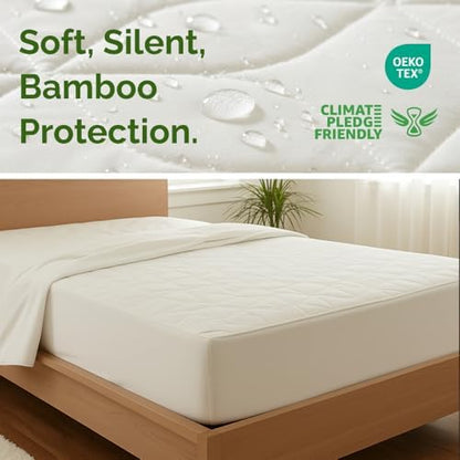 Waterproof Cooling Mattress Protector - Mattress Cover King Size Bed - Viscose Made From Bamboo - Soft, Breathable, Noiseless & Washable - Fitted Sheet Style & All Round Protection - (78" x 80") White