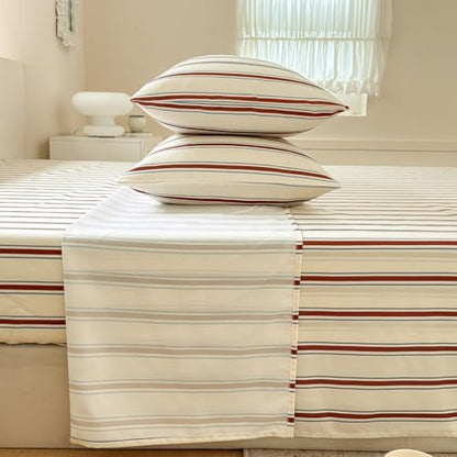 NSNLGSGC Red Brown Retro Striped Duvet Cover Set, Full