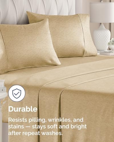King Pillow Cases Set of 8 - Ultra Soft Pillowcase Covers - Heathered Tan