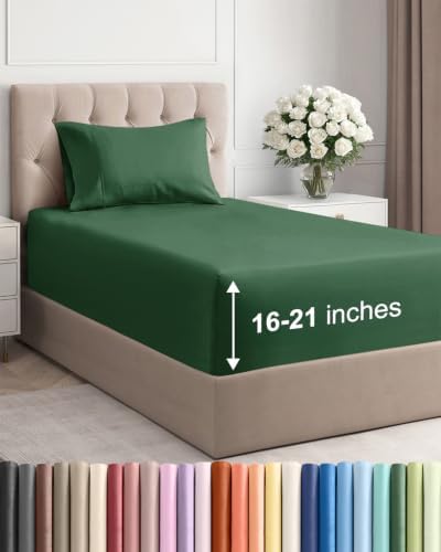 Extra Deep Pocket Twin Sheet Set - Breathable & Cooling - Emerald Green