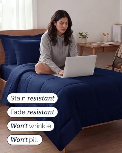 Twin XL Comforter Set - 5 Piece Bed in a Bag Twin XL Size Bed Set - Navy